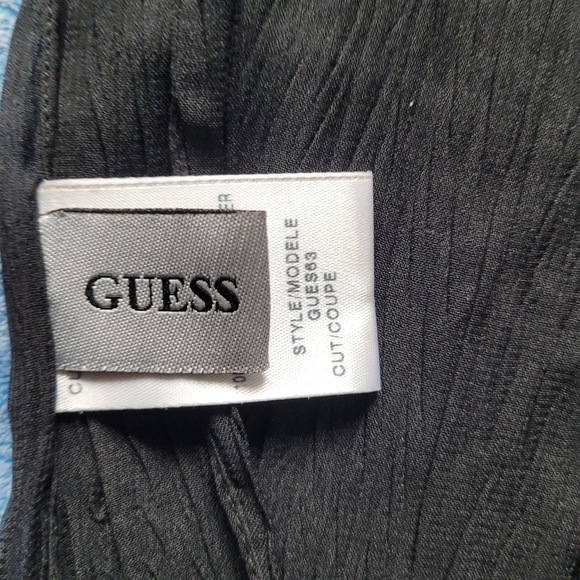 Guess black polyester scarf with wooden bead fringe NWOT - Picture 2 of 4